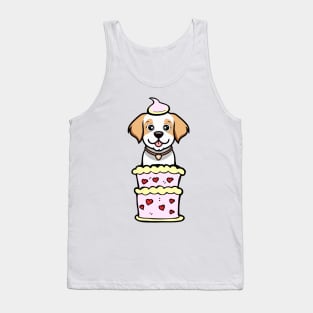 Happy dog Jumping out of a cake Tank Top